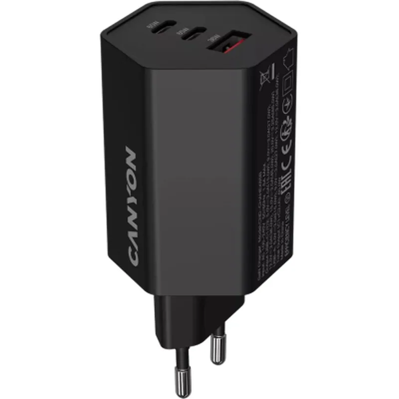 Зарядний пристрій Canyon HEXAGON 65 GaN 65W 2xPD 1xQC EU Black (CND-CHAHEX65B)