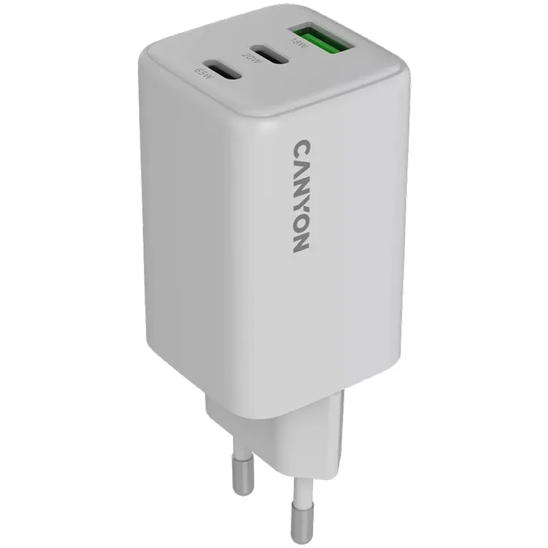 Зарядний пристрій Canyon CU65ACC GaN 65W 2xPD 1xQC EU White (CNS-CUW65ACC)