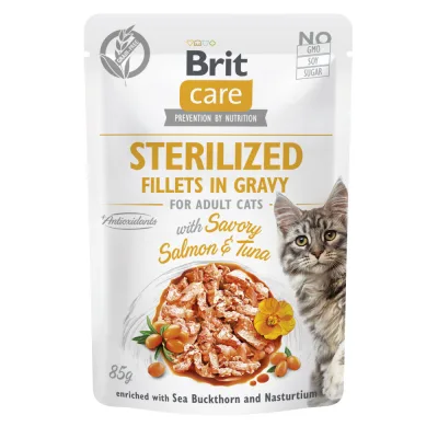 Вологий корм для кішок Brit Care Sterilized Fillets in Gravy Savory Salmon and Tuna (8595602565290)