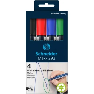 Набір маркерів Schneider 4 маркери для дошок та фліпчартів MAXX 293 2-5 мм, 4 кольори в картонній упаковці (S129394)