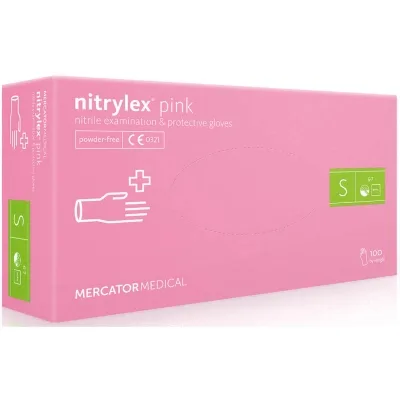 Медичні рукавички Mercator Medical Nitrylex Pink Нітрилові Неопудрені діагностичні Розмір S Рожеві 100 шт. (5906615035329)