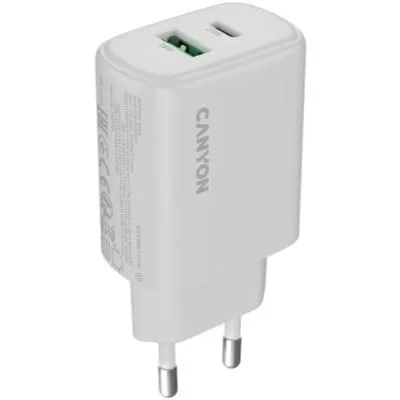 Зарядний пристрій Canyon OnCharge 250 25W 1xPD 1xQC EU White (CNE-CHA250-21)