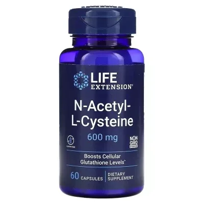 Амінокислота Life Extension N-ацетил-L-цистеїн, 600 мг, NAC N-Acetyl-L-Cysteine, 60 капсул (LEX-15436)