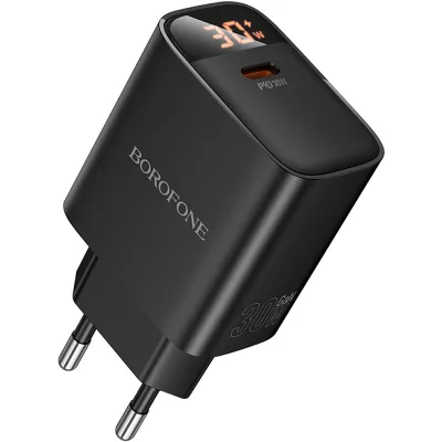 Зарядний пристрій BOROFONE BA97A Ilustre USB-C PD30W digital display Black (6941991120480)