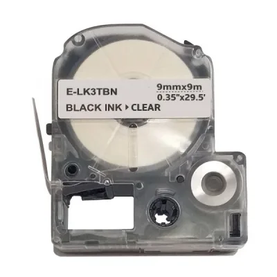 Стрічка для принтера етикеток UKRMARK E-K3TBN, 9мм х 9м, black on transparent, сумісна з LK-3TBN (900856)