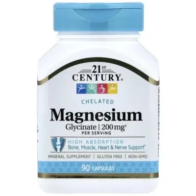 Вітамінно-мінеральний комплекс 21st Century Магній гліцинат, Chelated Magnesium Glycinate, 90 капсул (CEN28064)