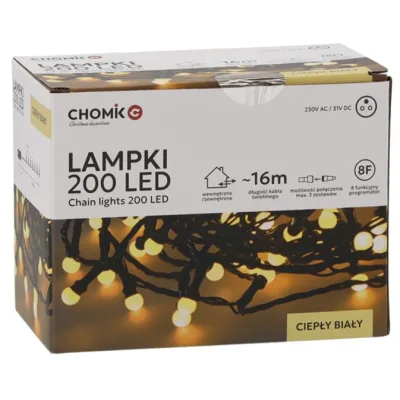 Гірлянда Chomik Кульки-змійка 200 LED 16 м, теплий білий, IP44, від мережі (5900779880146)
