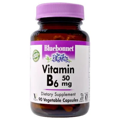 Вітамін Bluebonnet Nutrition Вітамін B6 50 мг, Vitamin B6, 90 вегетаріанських капсул (BLB0428)