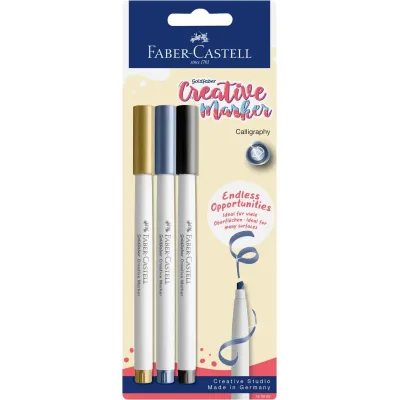 Набір маркерів Faber-Castell тонких для декору Goldfaber Creative Marker Calligraphy, 3 кольори, наконечник С (каліграфія) (33008)