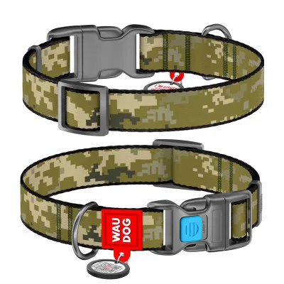 Нашийник для тварин WAUDOG Nylon з QR-паспортом "Мілітарі" пластиковий фастекс L (282-4026)