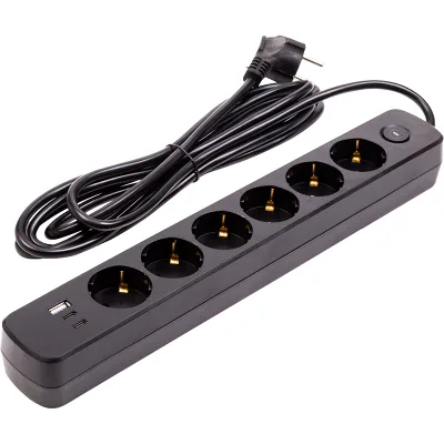 Мережевий фільтр живлення PowerPlant 3м, 6 розеток, USB (YS-N6086/3c) (EX610662)