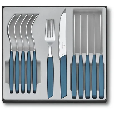 Набір столових приборів Victorinox Swiss Modern Table Set 12 шт Tomato Blue (6.9096.11W2.12)