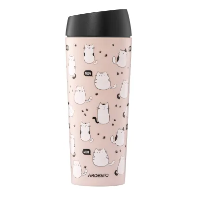 Термокружка ARDESTO Coffee Time Animals Cats 450мл, нержавіюча сталь, коричневий (AR2645FC)
