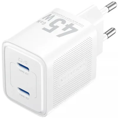 Зарядний пристрій Vention 2xUSB-C PD45W GaN white (FEFW0-EU)