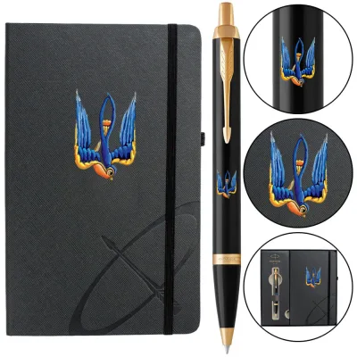 Ручка кулькова Parker IM 17 UKRAINE Black GT BP Тризуб-Ластівка + блокнот Parker + подар.упаковка GIFT24 (22032b24_T1230u)