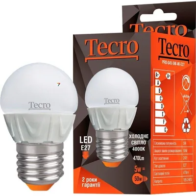 Лампа світлодіодна Tecro 5W E27 4000K (PRO-G45-5W-4K-E27)
