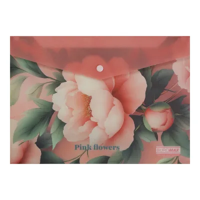 Папка - конверт Buromax А4 на кнопці, PEONY ARABESKI, напівпрозора, рожева (BM.3943-10)