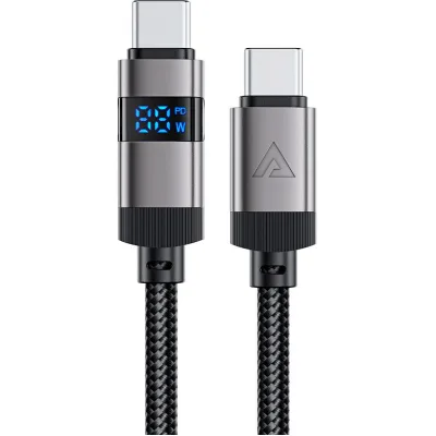 Дата кабель USB-C to USB-C 1.2m 60W digital display C15-03 Black Acefast (6974316283720)