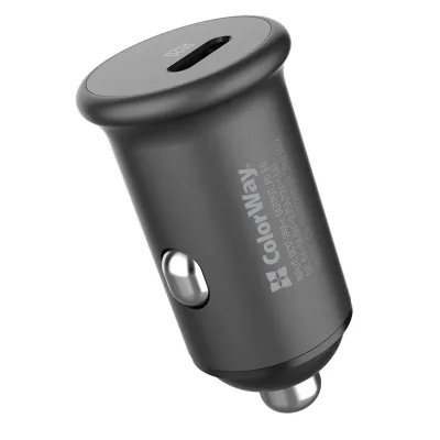 Зарядний пристрій ColorWay 1USB Car ( PD USB Type-C (20W) Gray (CW-CHA028PD-GR)
