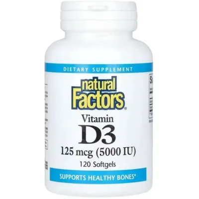 Вітамінно-мінеральний комплекс Natural Factors Вітамін D3, 125 мкг 5000 МО, Vitamin D3, 120 гелевих капсул (NFS-01056)