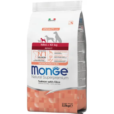Сухий корм для собак Monge Dog Mini Adult лосось, рис 2.5 кг (8009470011570)