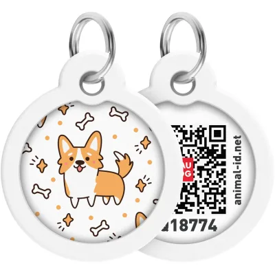 Адресник для тварин WAUDOG Smart ID з QR паспортом "Корги", круг 30 мм (230-0212)