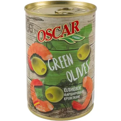 Овочева консервація Oscar foods Оливки фаршировані креветками 300 г (8413552052465)