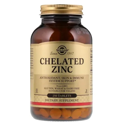 Мінерали Solgar Цинк хелат, Chelated Zinc, 250 таблеток (SOL-00801)