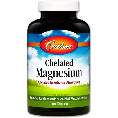 Мінерали Carlson Магній Хелат, Chelated Magnesium, 180 таблеток (CL5612)