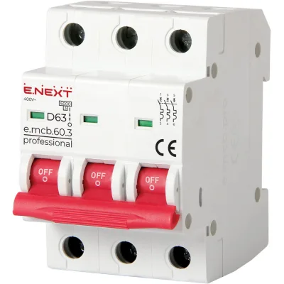 Автоматичний вимикач E.NEXT 3-п e.mcb.pro 63А D ( 6кА) (p0710018)