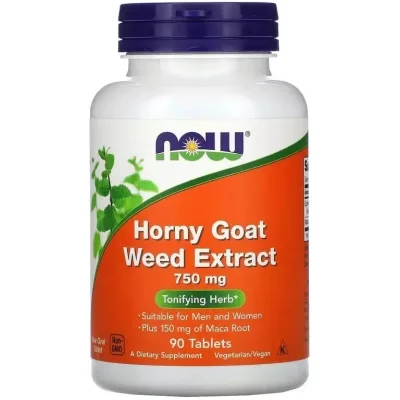 Вітамінно-мінеральний комплекс Now Foods Горянка (епімедіум), 750 мг, Horny Goat Weed Extract, 90 таблеток (NOW-04758)