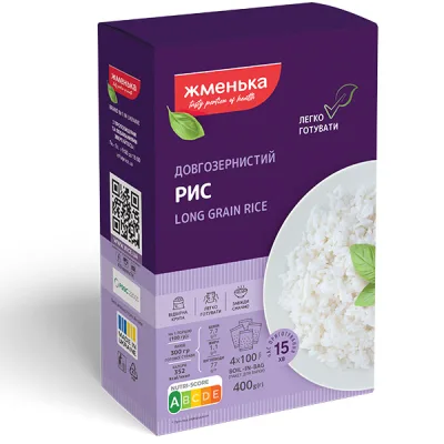 Крупа Жменька Рис довгозернистий в пакетиках для варки 4х100 г (4820038700286)