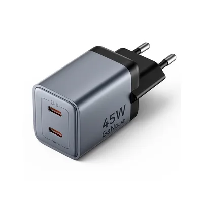 Зарядний пристрій Vention 2xUSB-C PD45W GaN gray (FCDH0-EU)