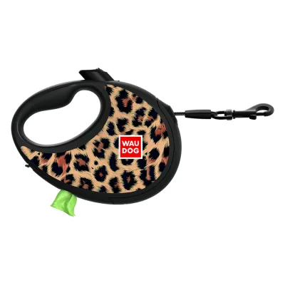 Повідець для собак WAUDOG R-leash з контейнером для пакетів "Леопард", світловідбивна стрічка, L (257-4066)