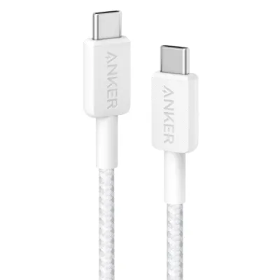 Дата кабель USB-C to USB-C 0.9m nylon 322 white Anker (A81F5H21/A81F5G21)