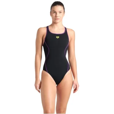 Купальник Arena Pro_File Swimsuit Solid 008055-590 чорний, фіолетовий 38 (3468337414384)