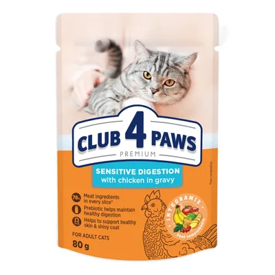 Вологий корм для кішок Club 4 Paws з чутливим травленням 80 г (4820215369282) (упаковка 24 шт)