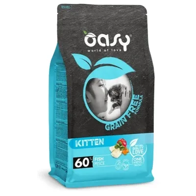 Сухий корм для кішок OASY CAT Grain Free Kitten з білою рибою, яблуком та гарбузом 1.5 кг (8053017347370)