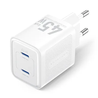 Зарядний пристрій Vention 2xUSB-C PD45W GaN transparent white (FCFW0-EU)