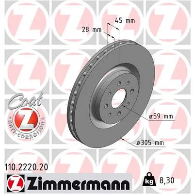 Гальмівний диск ZIMMERMANN 110.2220.20