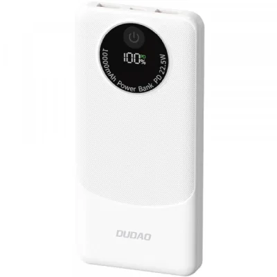 Батарея універсальна Dudao 10000mAh K12 22.5W, PD, QC, 2*USB-A, USB-C(In/Out), White (6976625333875)