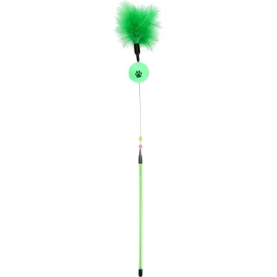 Іграшка для котів Hippie Pet Вудка з пір'ям зелена 48 см (HIPCW17062Z)