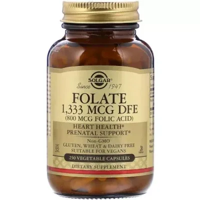 Вітамін Solgar Фолієва Кислота (В9), Folic Acid, 800 мкг, 250 рослинних кап (SOL-01092)