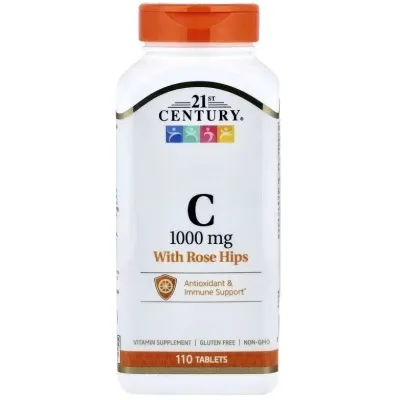 Вітамінно-мінеральний комплекс 21st Century Вітамін C з шипшиною, 1000 мг, Vitamin C with Rose Hips, 110 таблеток (CEN22383)