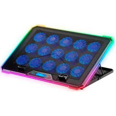 Підставка до ноутбука IceCoorel 10-19", 15*60mm 2550 RPM, 2*USB, + LCD, 415x296x28mm, RGB (K15D)