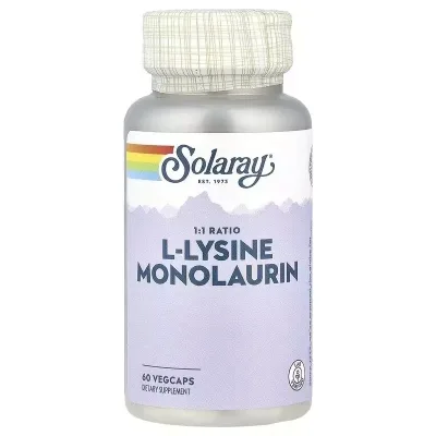 Вітамінно-мінеральний комплекс Solaray L-лізин та Монолаурін, L-Lysine Monolaurin 1:1 Ratio, 60 вегетаріанські (SOR-35281)