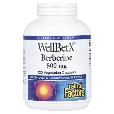 Вітамінно-мінеральний комплекс Natural Factors Берберін, 500 мг, WellBetX, Berberine, 120 вегетаріанських капсул (NFS03543)