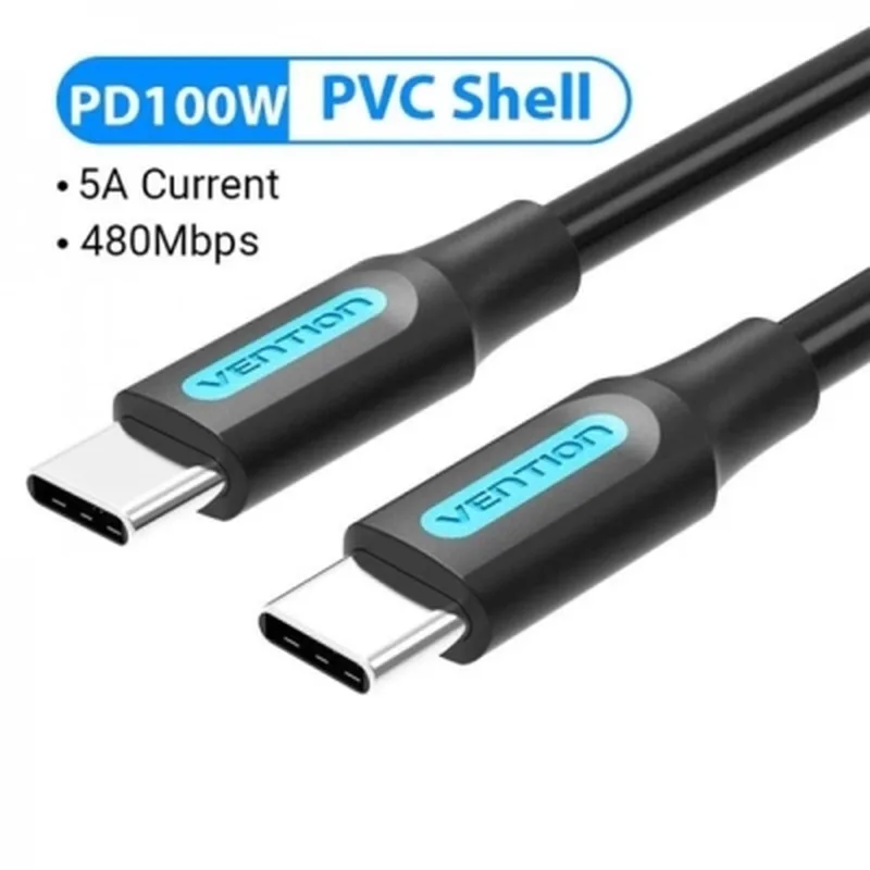 Дата кабель USB-C to USB-C 1.5m 5A black Vention (COTBG)