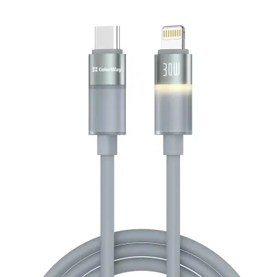 Дата кабель USB-C to Lightning 1.0m PD30W warm light gray ColorWay (CW-CBPDCL092-GR)