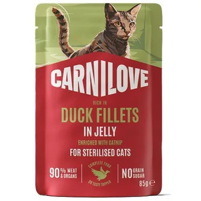 Вологий корм для кішок Carnilove Jelly Duck with Catnip Sterilised 85 г (8595602584727)